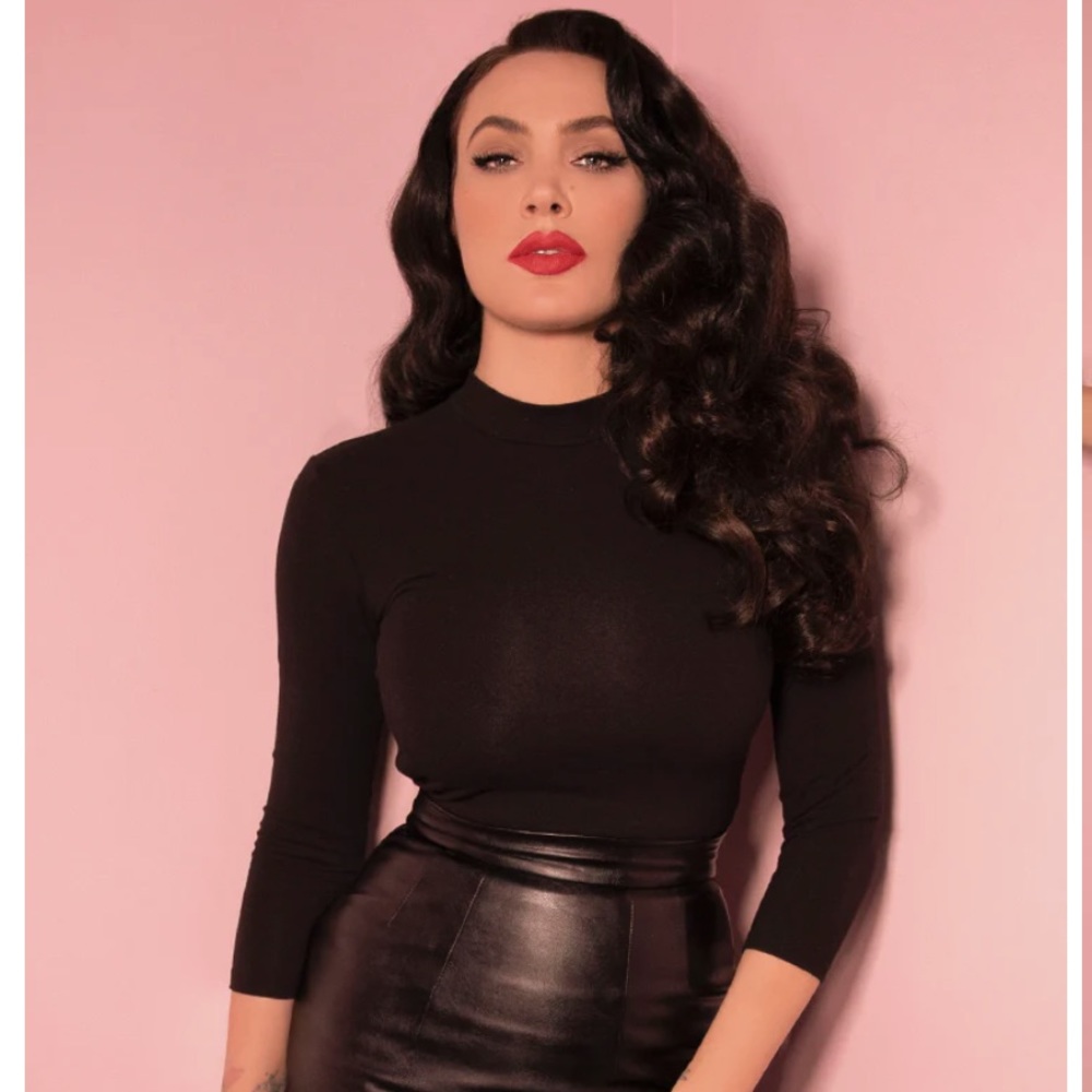 Vixen by Micheline Pitt Bad Girl 3/4 Sleeve Top- Black